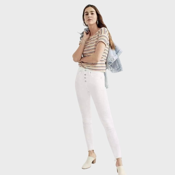 Madewell 10” High Rise Skinny Jeans 26 White Crop Raw Hem Button Front - Picture 1 of 16